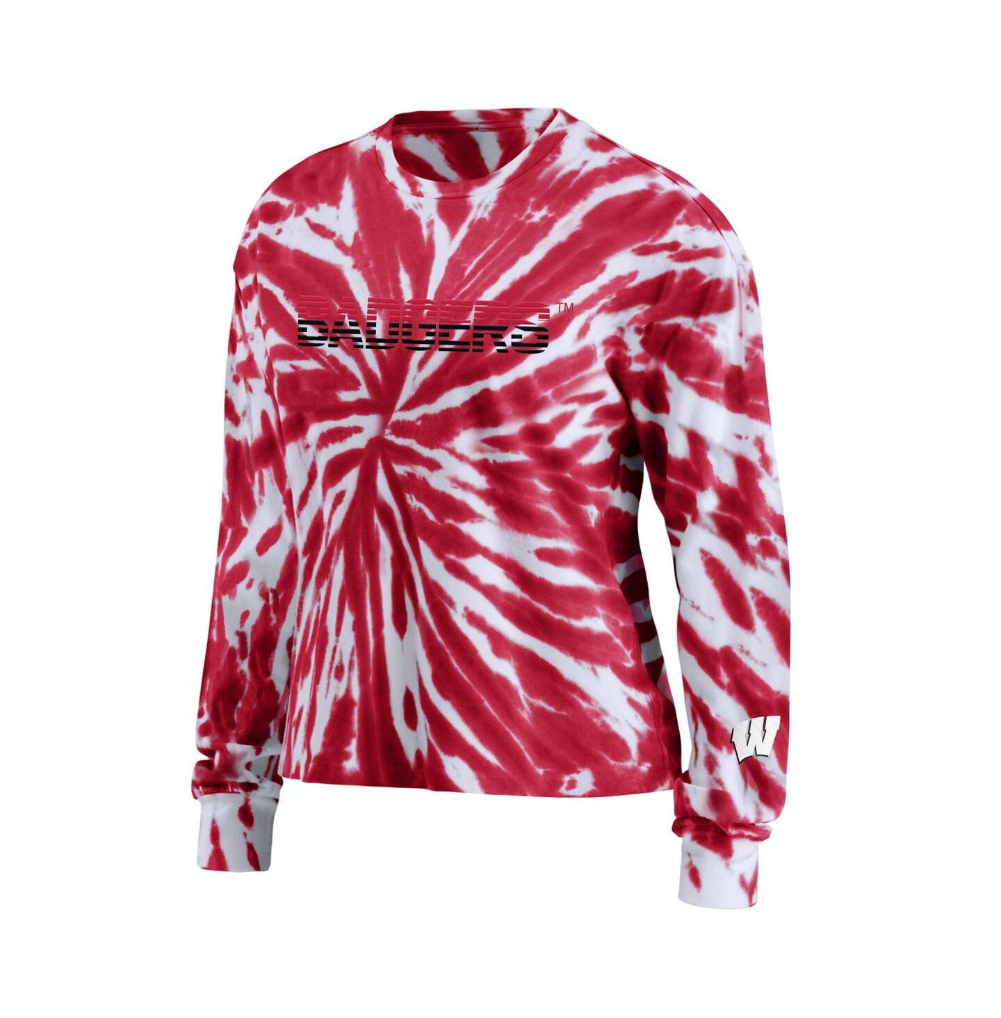 Женская футболка WEAR by Erin Andrews Red Wisconsin Badgers Tie-Dye Long Sleeve — фото 3