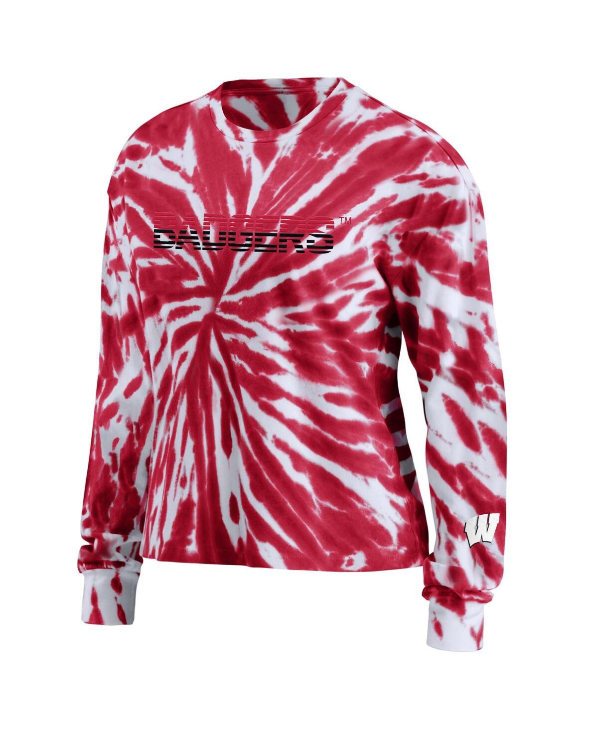 Shop Wear By Erin Andrews Women's  Red Wisconsin Badgers Tie-dye Long Sleeve T-shirt