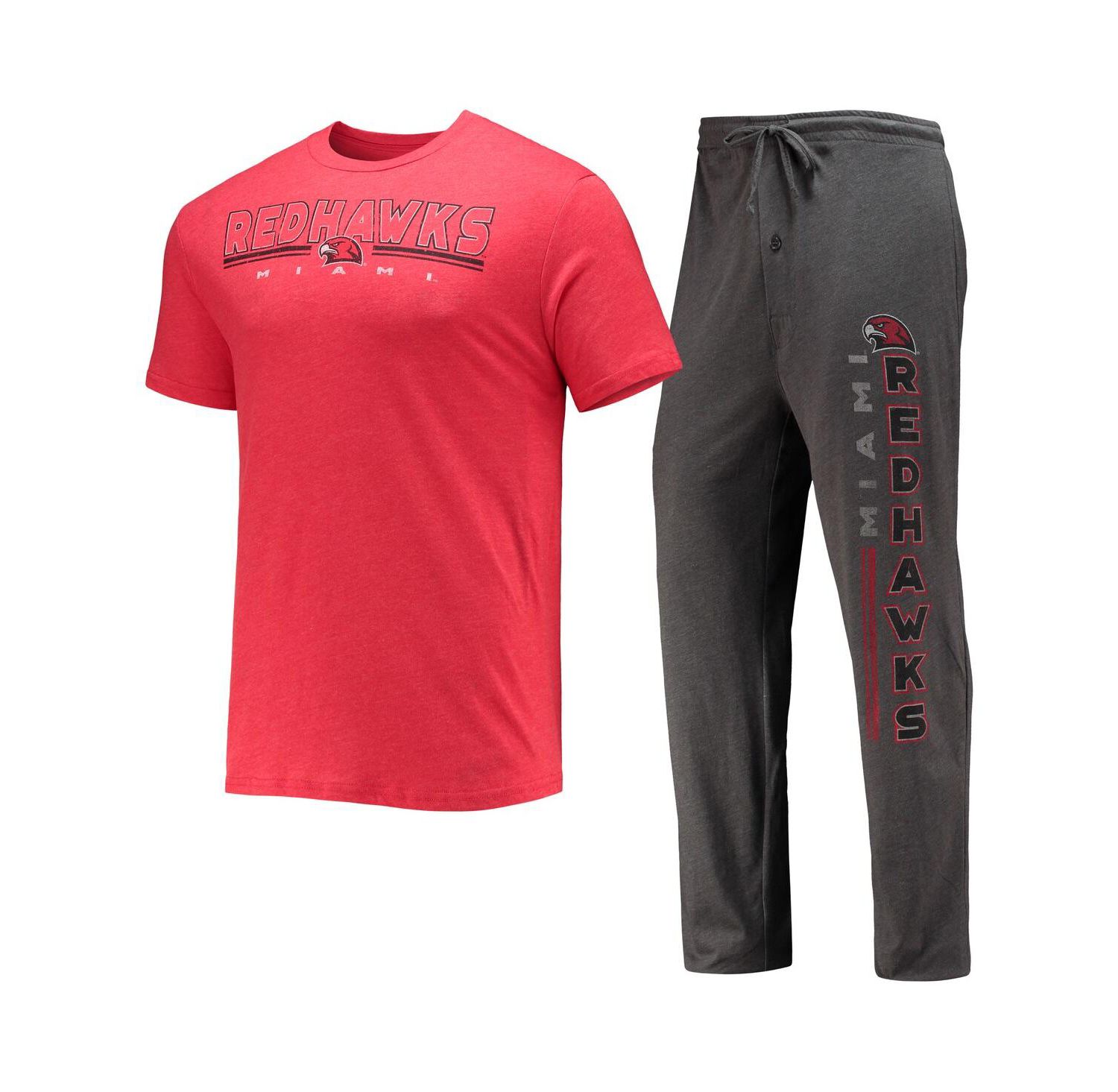 Men's Heathered Charcoal, Red Miami University RedHawks Meter T-shirt and Pants Sleep Set