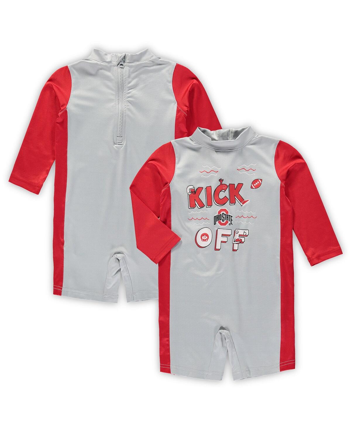 Outerstuff Infant Unisex Gray And Scarlet Ohio State Buckeyes Wave Runner Wetsuit In Gray,scarlet