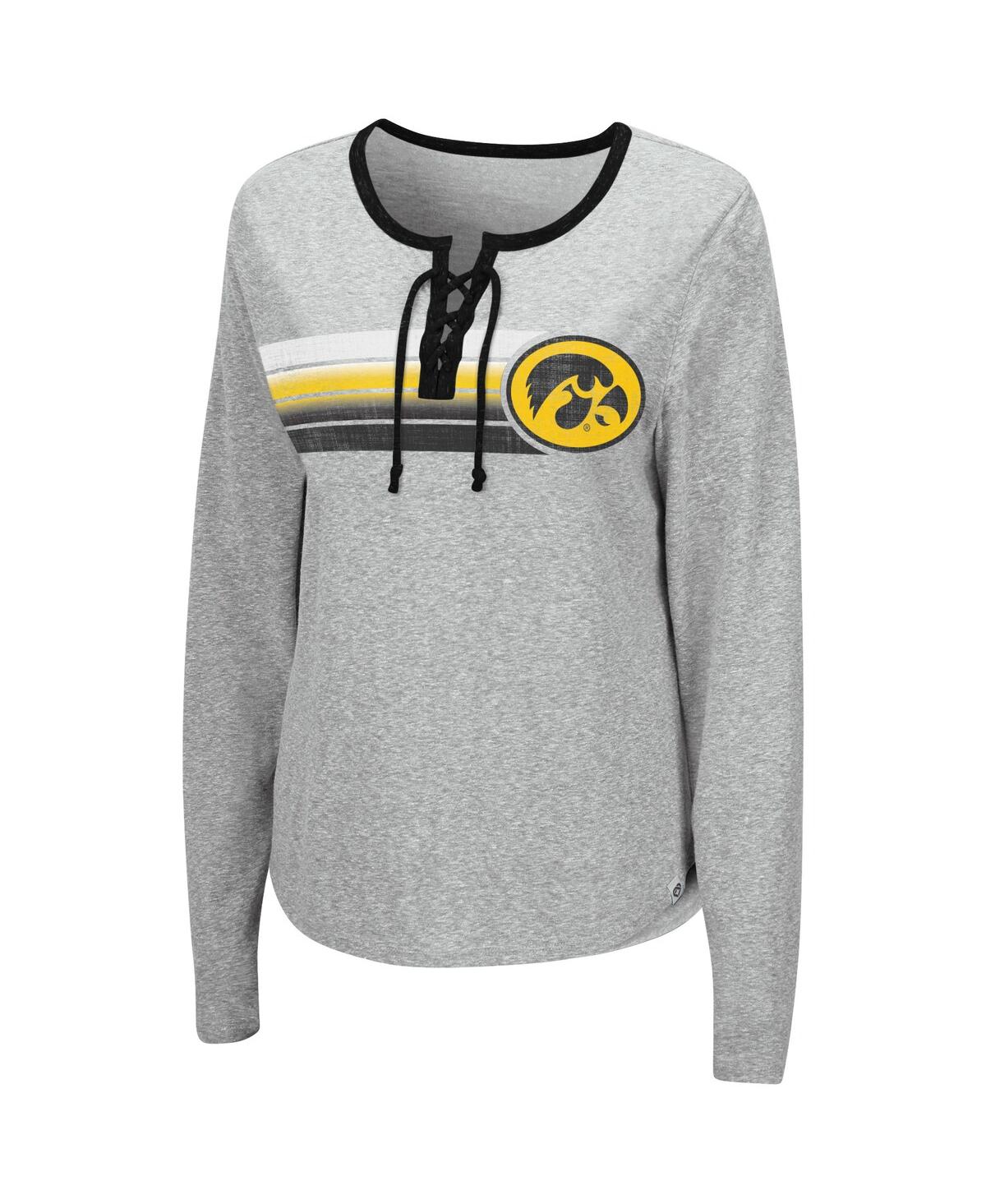 Shop Colosseum Women's  Heathered Gray Iowa Hawkeyes Sundial Tri-blend Long Sleeve Lace-up T-shirt