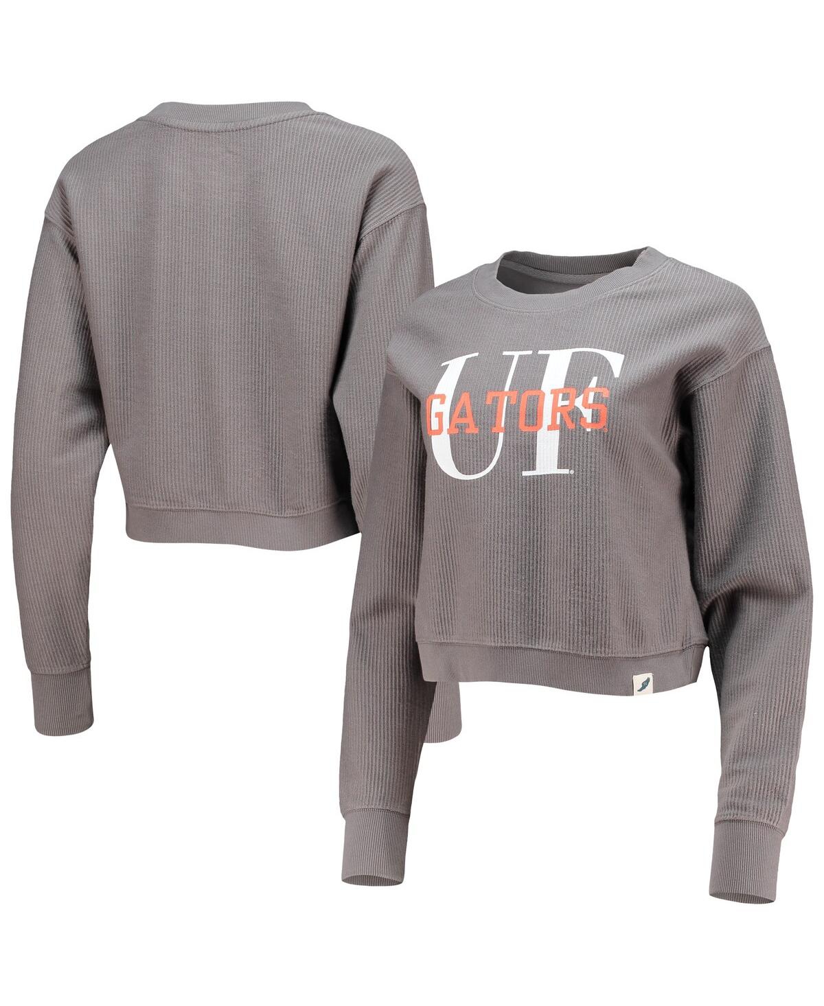 League Collegiate Wear Graphite Florida Gators Classic Corded Timber Crop Pullover Sweatshirt In Graphite