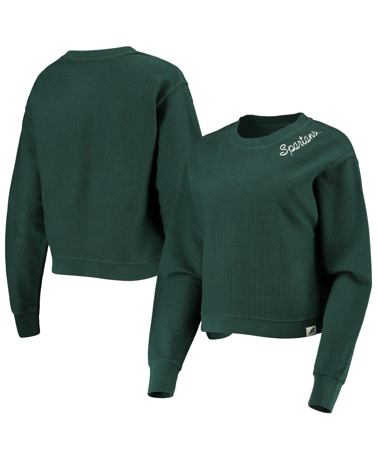 League Collegiate Wear Green Michigan State Spartans Corded Timber Cropped Pullover Sweatshirt In Green