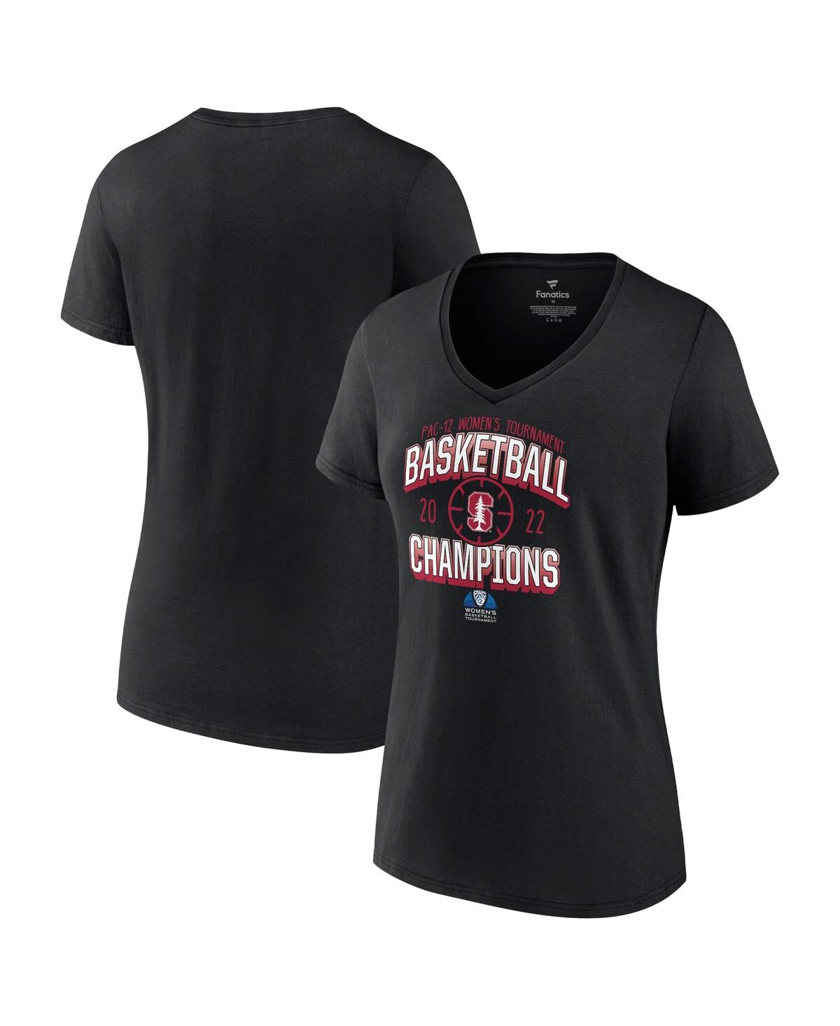 Women's FanaticsStanford Cardinal 2022 Pac-12 Women's Basketball Conference Tournament Champions V-Neck T-shirt - Black