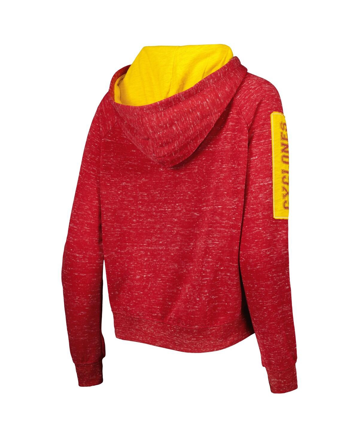 Colosseum Cardinal Iowa State Cyclones The Devil Speckle Lace-placket Raglan Pullover Hoodie In Cardinal