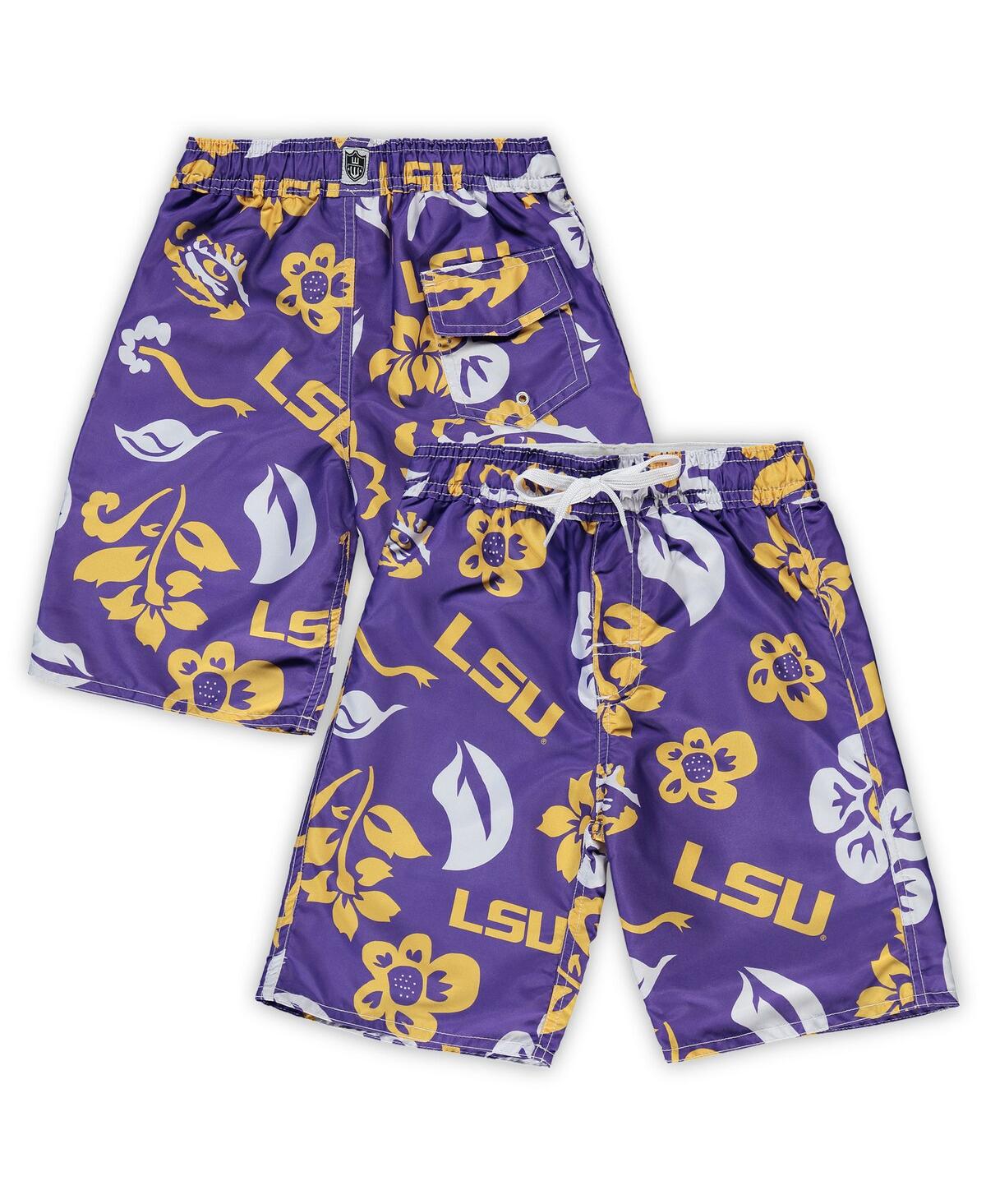 Wes & Willy Kids' Little Boys  Purple Lsu Tigers Floral Volley Swim Shorts
