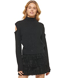 Women's Cold Shoulder Mock Neck Sweater