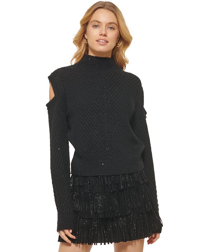 DKNY Women s Cold Shoulder Mock Neck Sweater Macy s
