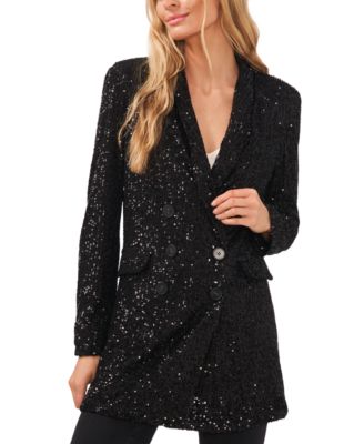 CeCe - Women's Sequined Double-Breasted Long Blazer