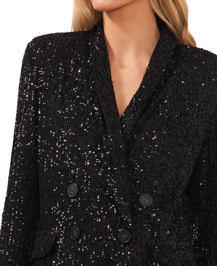 CeCe Women's Sequined DoubleBreasted Long Blazer Macy's
