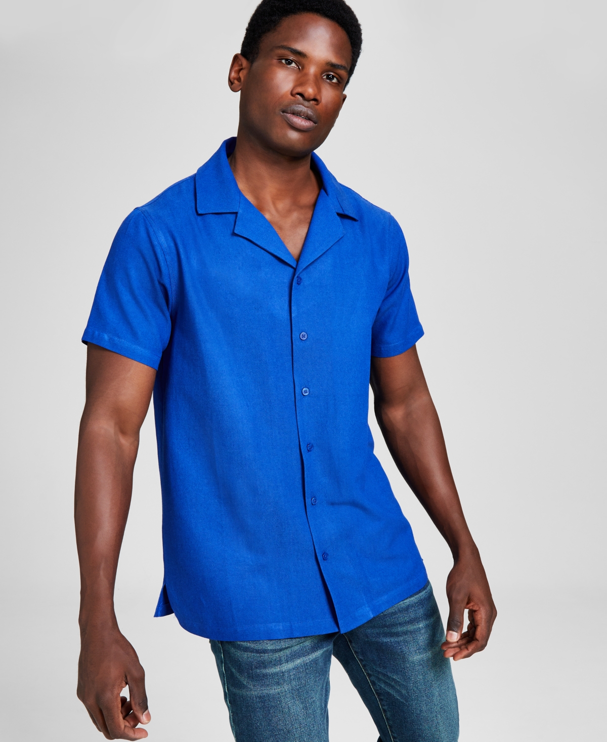 And Now This Men's Solid Short Sleeve Camp Shirt, Created For Macy's In