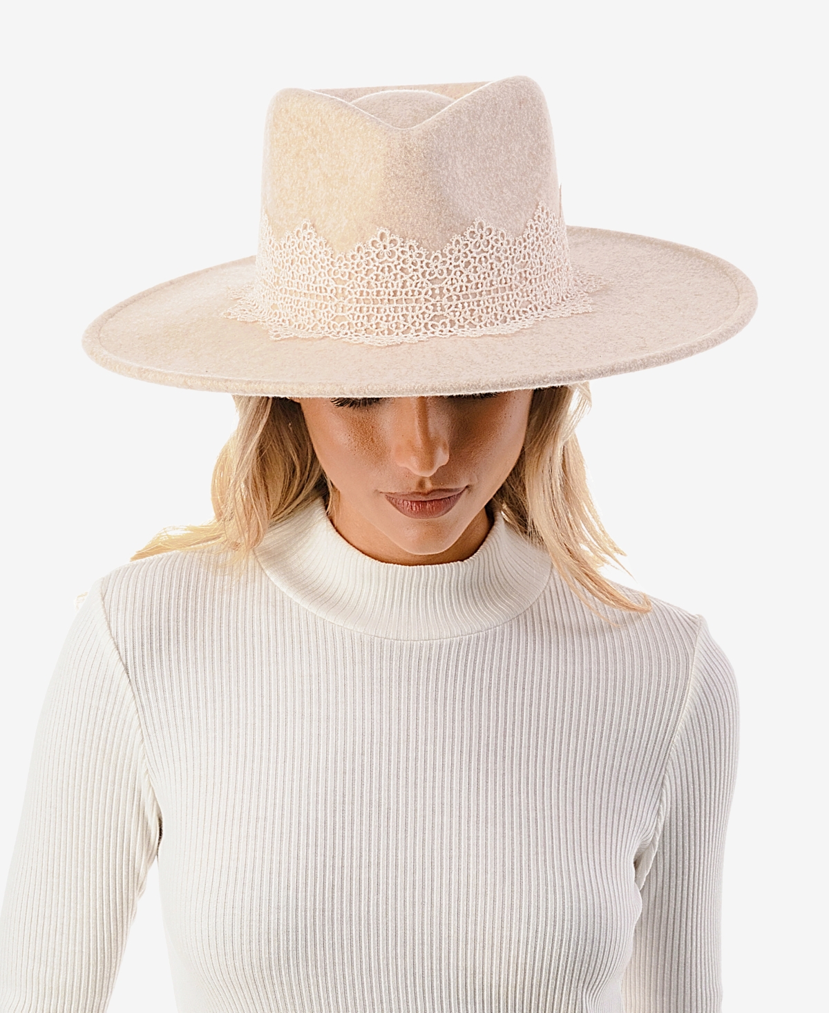 Marcus Adler Women's Lace Trim Wool Blend Panama Hat