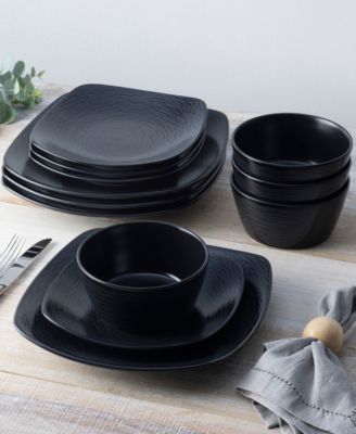 Colorscapes Swirl Square Set 12 Piece Dinnerware Set, Service For 4