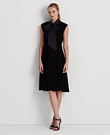 Women's Tie-Neck Velvet Drop-Waist Dress