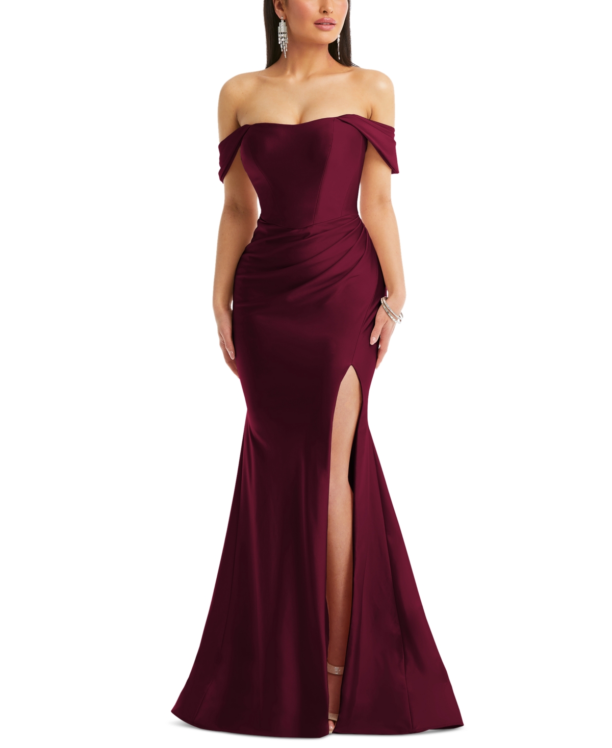 Dessy Collection Women's Off-The-Shoulder Corset Satin Mermaid Gown