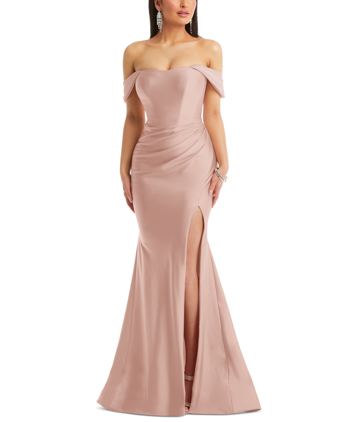 Dessy Collection Women's Off-The-Shoulder Corset Satin Mermaid Gown