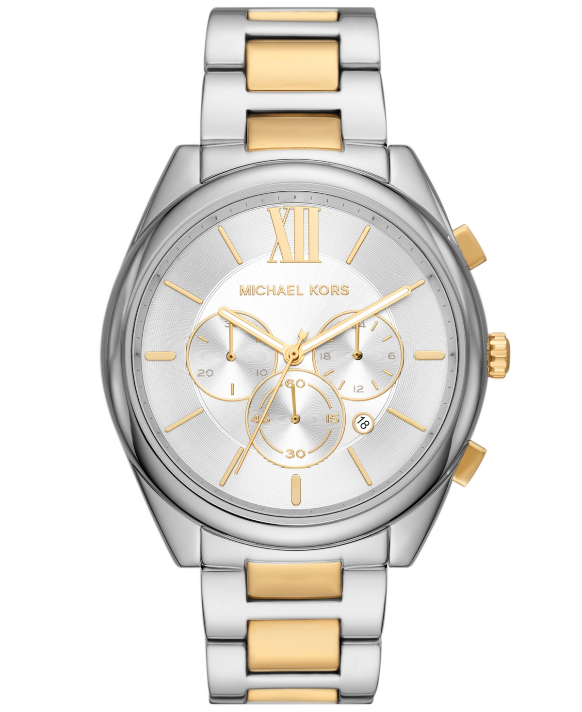 Michael Kors Men's Langford Chronograph Two-tone Stainless Steel Bracelet Strap Watch 45mm In Silver-tone