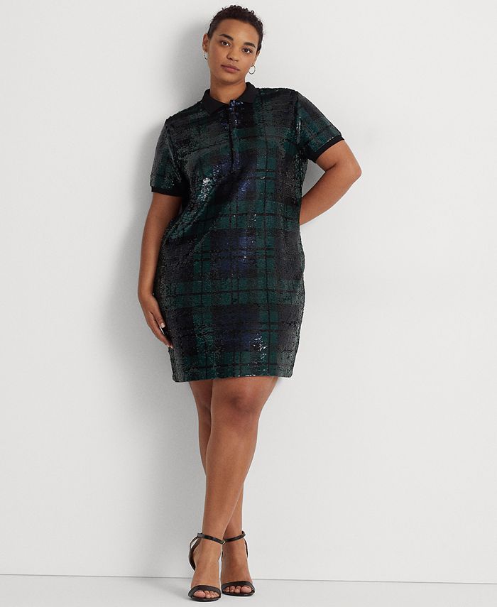 Lauren Ralph Lauren Plus Size Sequined Plaid Polo Dress - Macy's