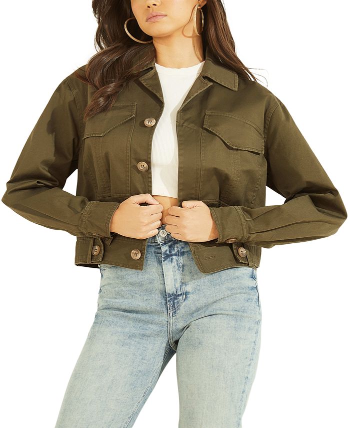 GUESS Women's Cotton Adele Cropped Jacket - Macy's