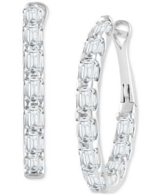 Badgley Mischka - Lab Grown Diamond Emerald-Cut In & Out Medium Hoop Earrings (5 ct. t.w.) in 14k White Gold