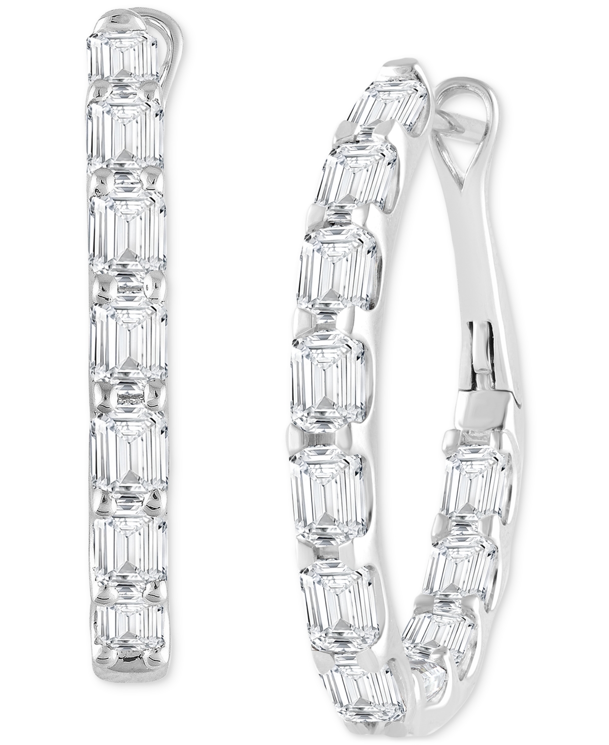 Lab Grown Diamond Emerald-Cut In & Out Medium Hoop Earrings (5 ct. t.w.) in 14k White Gold - White Gold