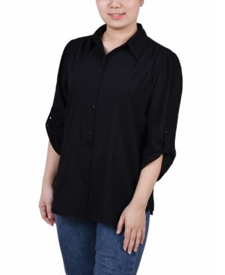 Women's 3/4 Roll Tab Sleeve Cotton Blouse