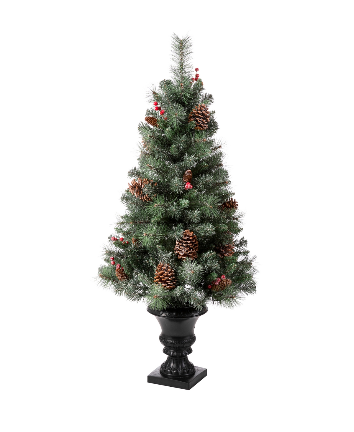 Glitzhome Flocked Christmas Tree with 100 Warm White Light, Pinecone and Berries Set of 2
