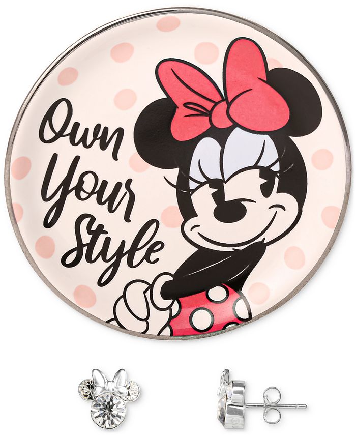 Disney Minnie Mouse Crystal Stud Earrings in Sterling Silver & 