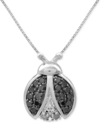 Macy's - Black Diamond (1/6 ct. t.w.) & White Diamond Accent Ladybug 18" Pendant Necklace