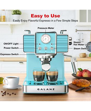 Espresso Machine with Milk Frother, 15 Pump Cappuccino and Latte Machine,  1.5L Removable Water Tank, Retro Blue, 1350 W - AliExpress