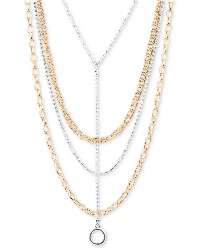 Lucky Brand Two Tone Open Circle Mixed Chain Layered Lariat