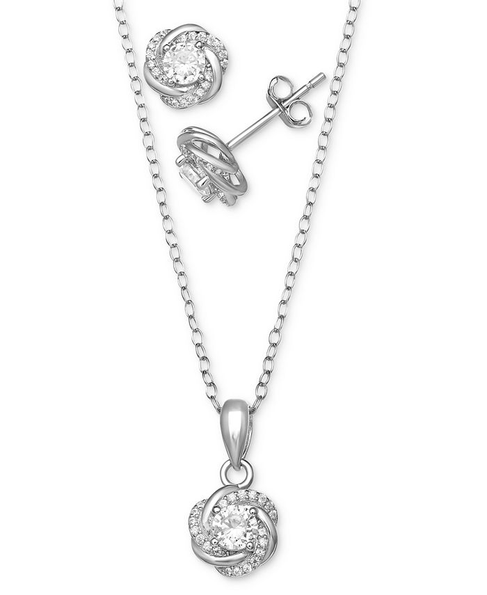 2-Pc. Set Cubic Zirconia Love Knot Pendant Necklace & Matching Stud  Earrings in Sterling Silver, Created for Macy's