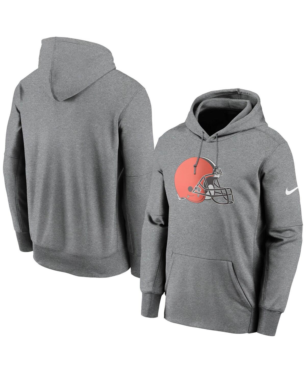 NIKE MEN'S NIKE HEATHERED GRAY CLEVELAND BROWNS FAN GEAR PRIMARY LOGO PERFORMANCE PULLOVER HOODIE