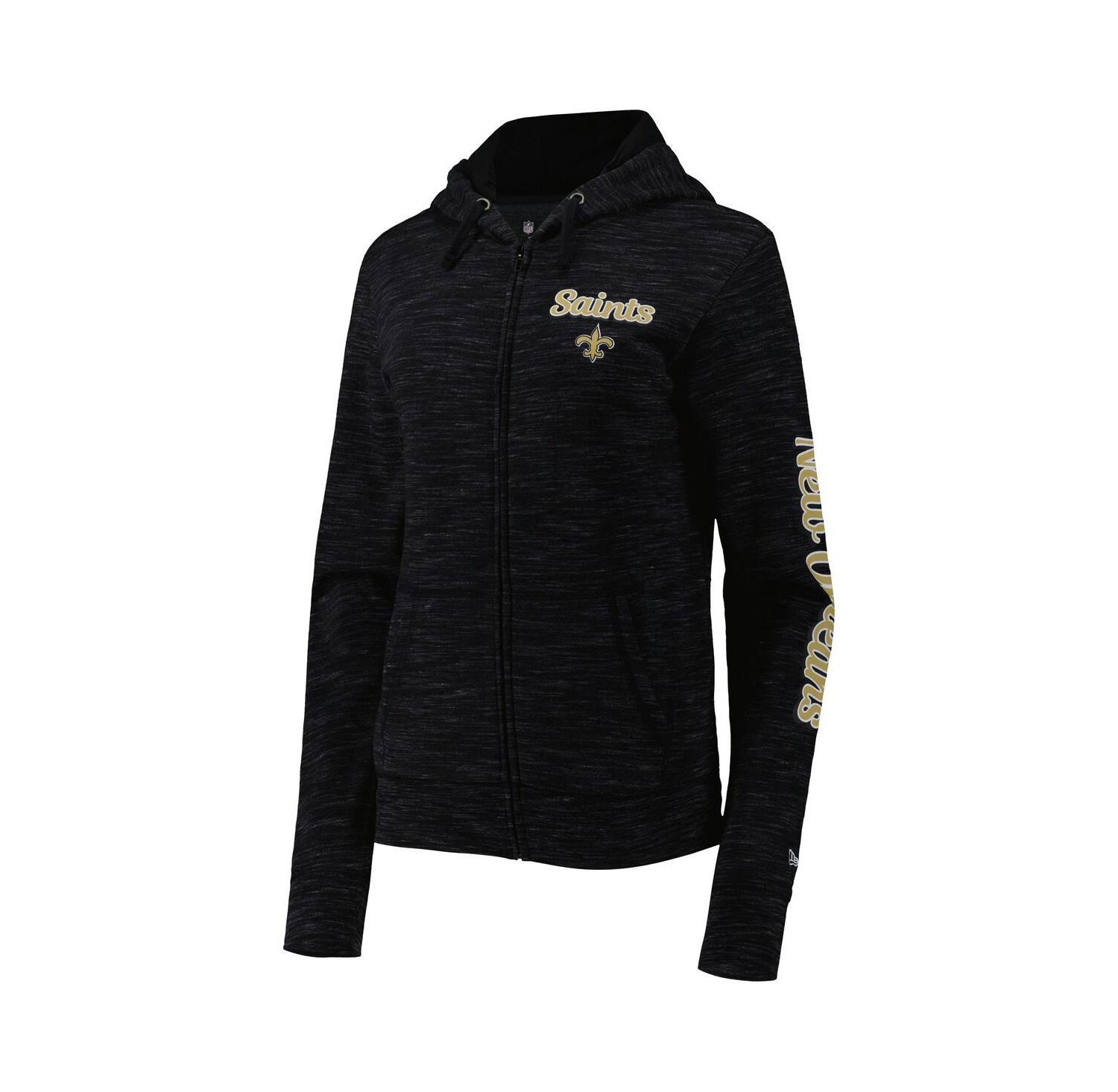 Women's Black New Orleans Saints Reverse Space-Dye Full-Zip Hoodie