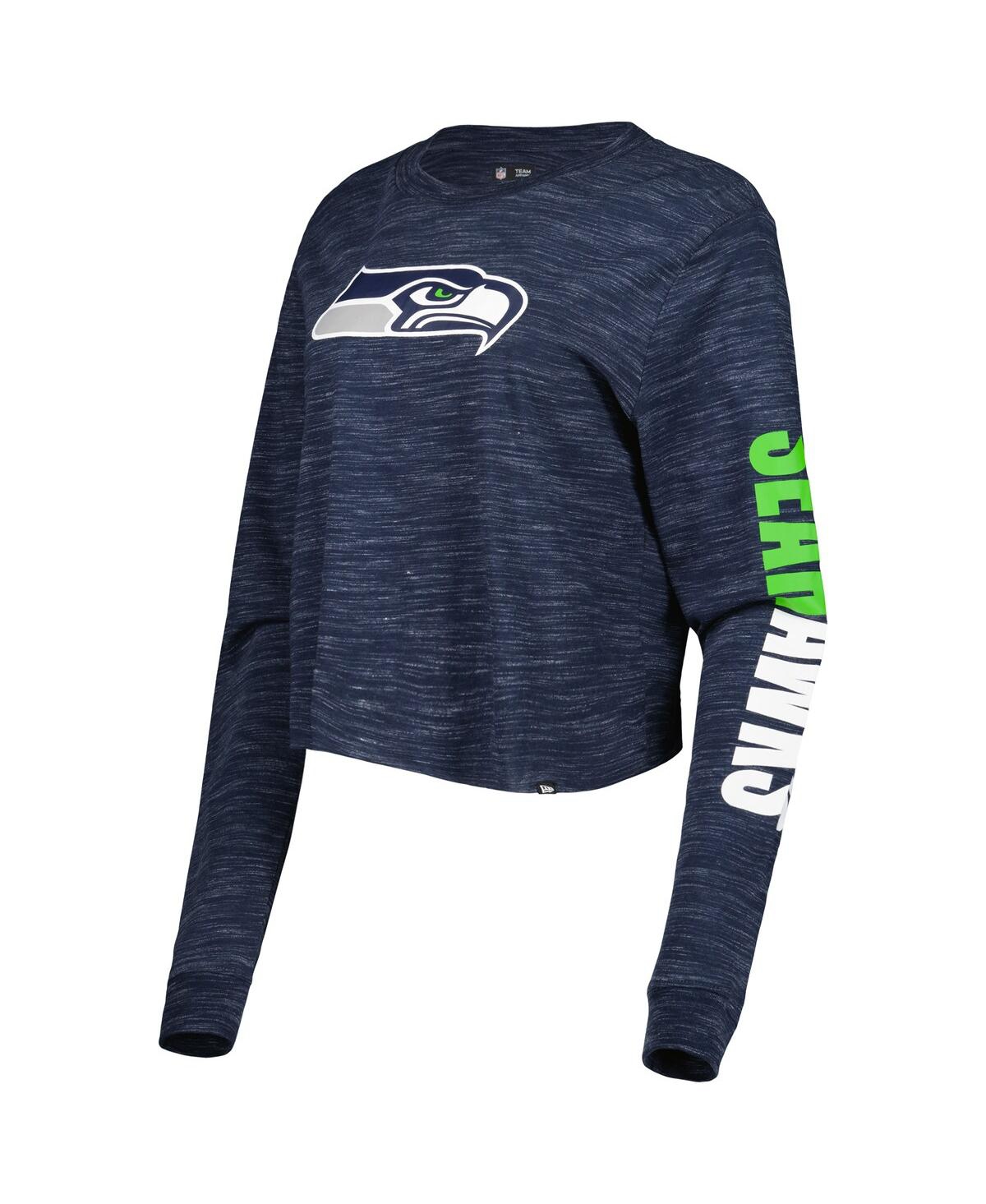 NEW ERA WOMEN'S NEW ERA COLLEGE NAVY SEATTLE SEAHAWKS CROP LONG SLEEVE T-SHIRT 