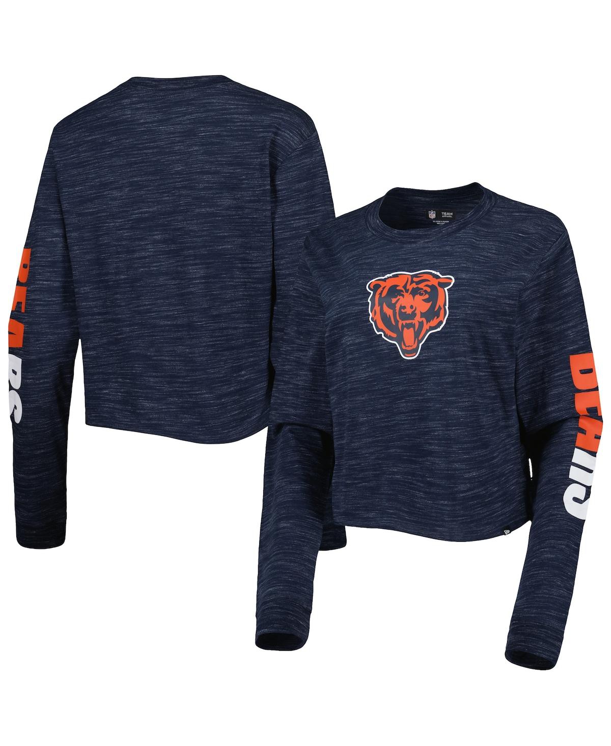 NEW ERA WOMEN'S NEW ERA NAVY CHICAGO BEARS CROP LONG SLEEVE T-SHIRT 