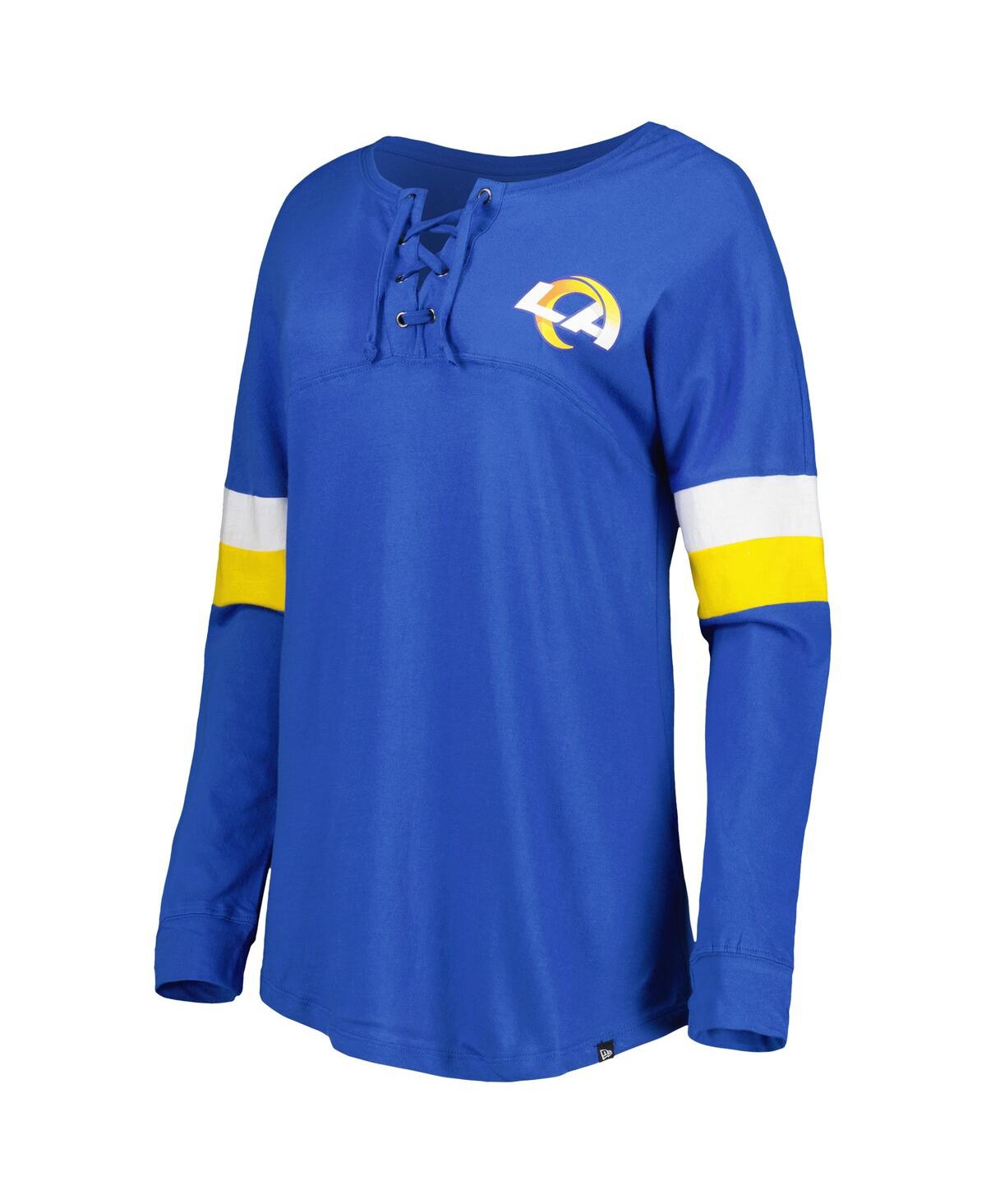 NEW ERA WOMEN'S NEW ERA ROYAL LOS ANGELES RAMS ATHLETIC VARSITY LACE-UP LONG SLEEVE T-SHIRT 