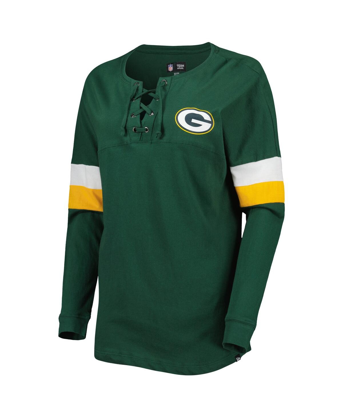 NEW ERA WOMEN'S NEW ERA GREEN GREEN BAY PACKERS ATHLETIC VARSITY LACE-UP LONG SLEEVE T-SHIRT 