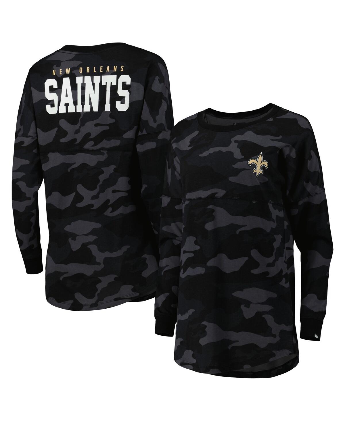 Women s Black New Orleans Saints Camo Long Sleeve T shirt