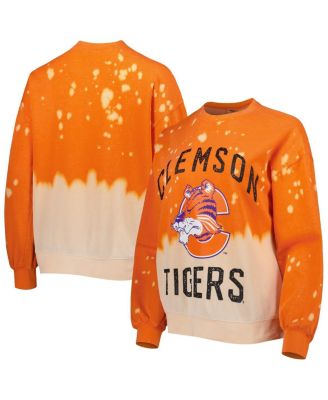 Women's Orange Clemson Tigers Twice As Nice Faded Dip-Dye Pullover Sweatshirt