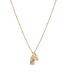 14K Gold Flash-Plated Cubic Zirconia "Family" Tag Charm Necklace with Extender