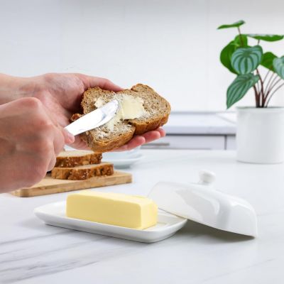 Classic Style Porcelain White Butter Dish With Lid