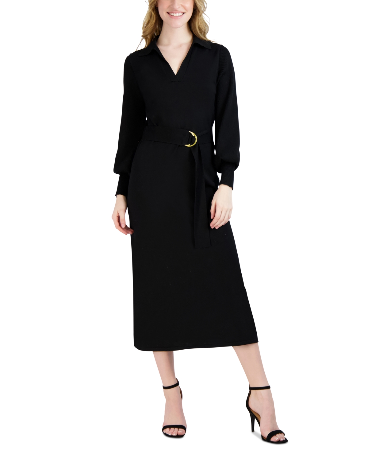 Donna Ricco Johnny Collar Sweater Dress In Black | ModeSens