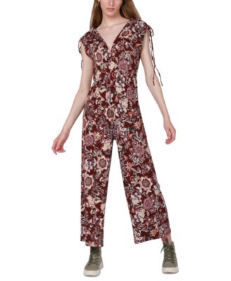 Black Tape - Women's Printed Drawstring-Shoulder Wide-Leg Jumpsuit