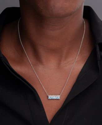 Amethyst (3/4 ct. t.w.) & Diamond (1/10 ct. t.w.) Bar 17" Pendant Necklace in Sterling Silver (Also in Lab-grown White Sapphire, Lab-grown Pink Sapphire, & Blue Topaz)