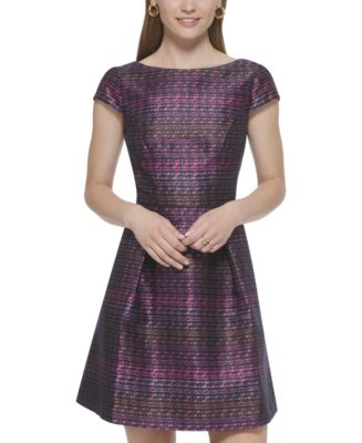 Vince Camuto Women's Vince Camuto Metallic Jacquard Fit & Flare Dress Black Size 10