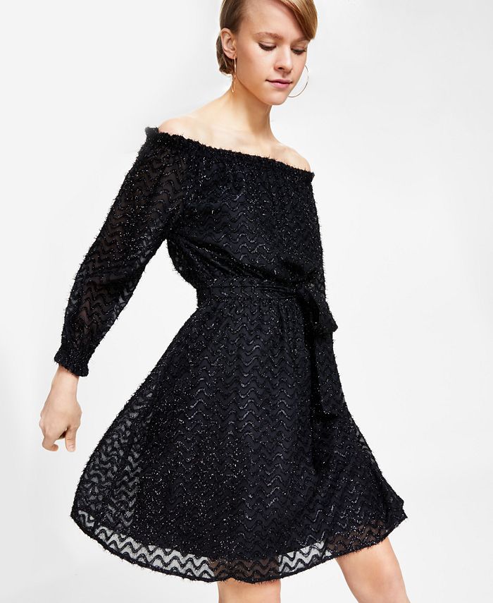 Bar III Women's Metallic Eyelash OffTheShoulder Dress, Created for