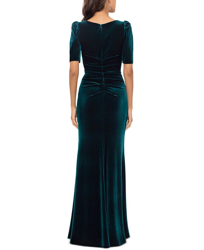 XSCAPE Women's BoatNeck ElbowSleeve Velvet Gown Macy's