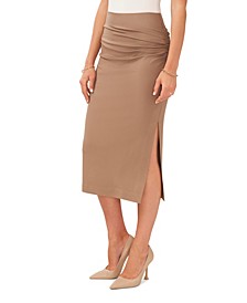 Women's Side Rouched Midi Skirt with Slit Skirt