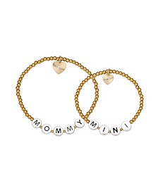 "Mommy" and "Mini" Diamond-Cut Heart Beaded Stretch Bracelet Set in 14K Gold Flash-Plated